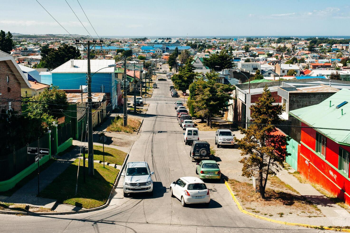 Patagonia, Chile - december, 2019 Beautiful view of Punta Arenas with the Strait of Magellan. photo