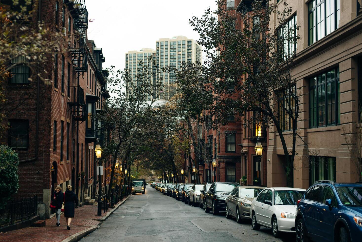 Boston, Massachusetts, USA - november 2019 street and old buildings in Beacon Hill. photo