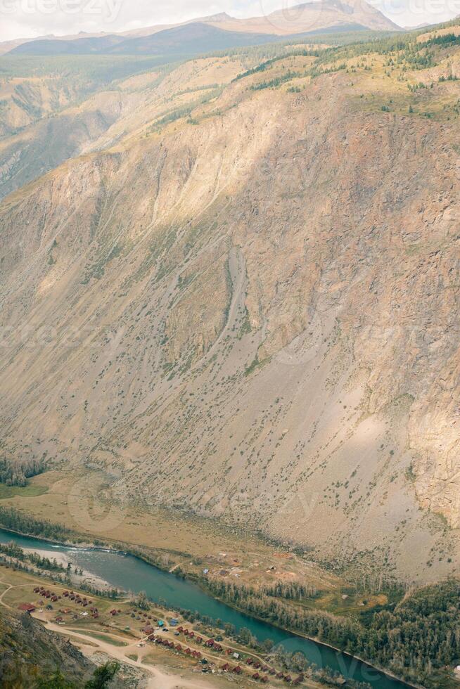 View of the Katu Yaryk pass in Altai Republic, Russia. Altai mountains. Mountain pass Katu-Yaryk. Valley of the mountain river Chulyshman. Mountain dangerous.. photo