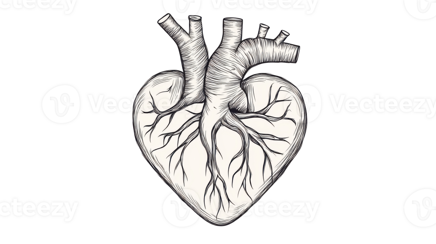 Anatomical Heart Sketch on Transparent Background png