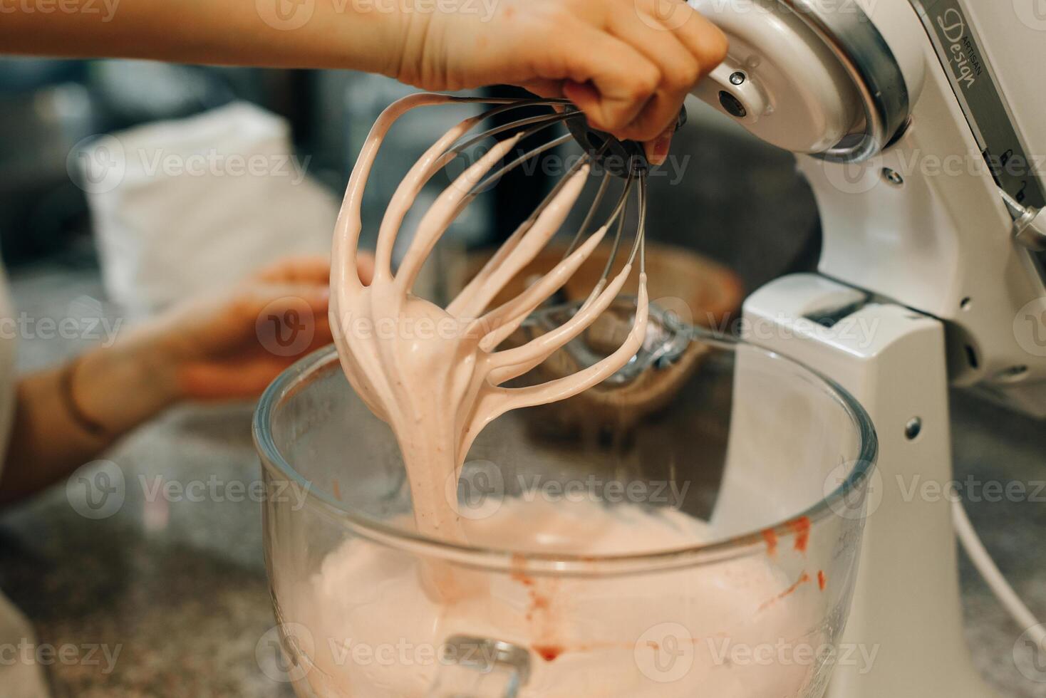 Food processor to kneading dough for zephyr. Manufacturing process of sweet cake,,. photo