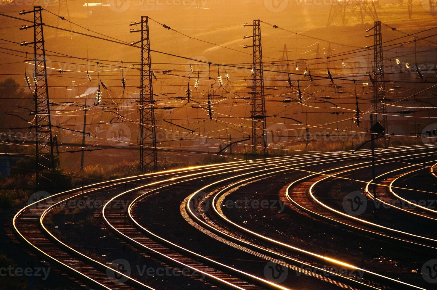 railway rails at sunset, russia. photo