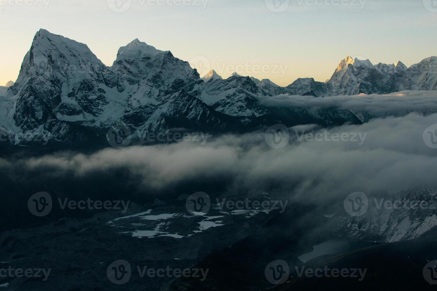 Fire on Everest. Everest mountain on sunrise, view from Gokyo Ri peak. Himalayas, Nepal. photo
