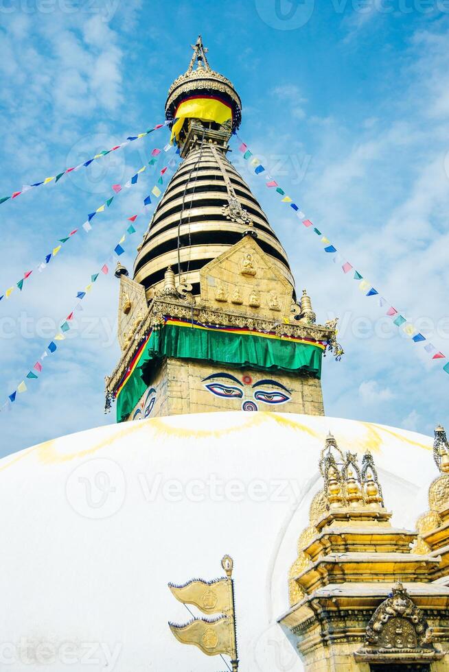 Swayambhunath is an ancient religious architecture atop a hill in the Kathmandu Valley, Nepal photo