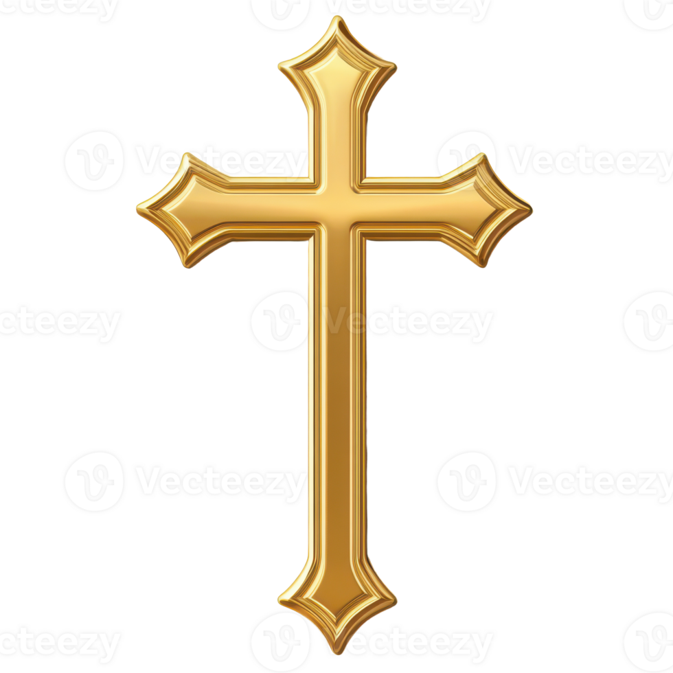 Golden Cross on Transparent Background Religious Symbol 3d png