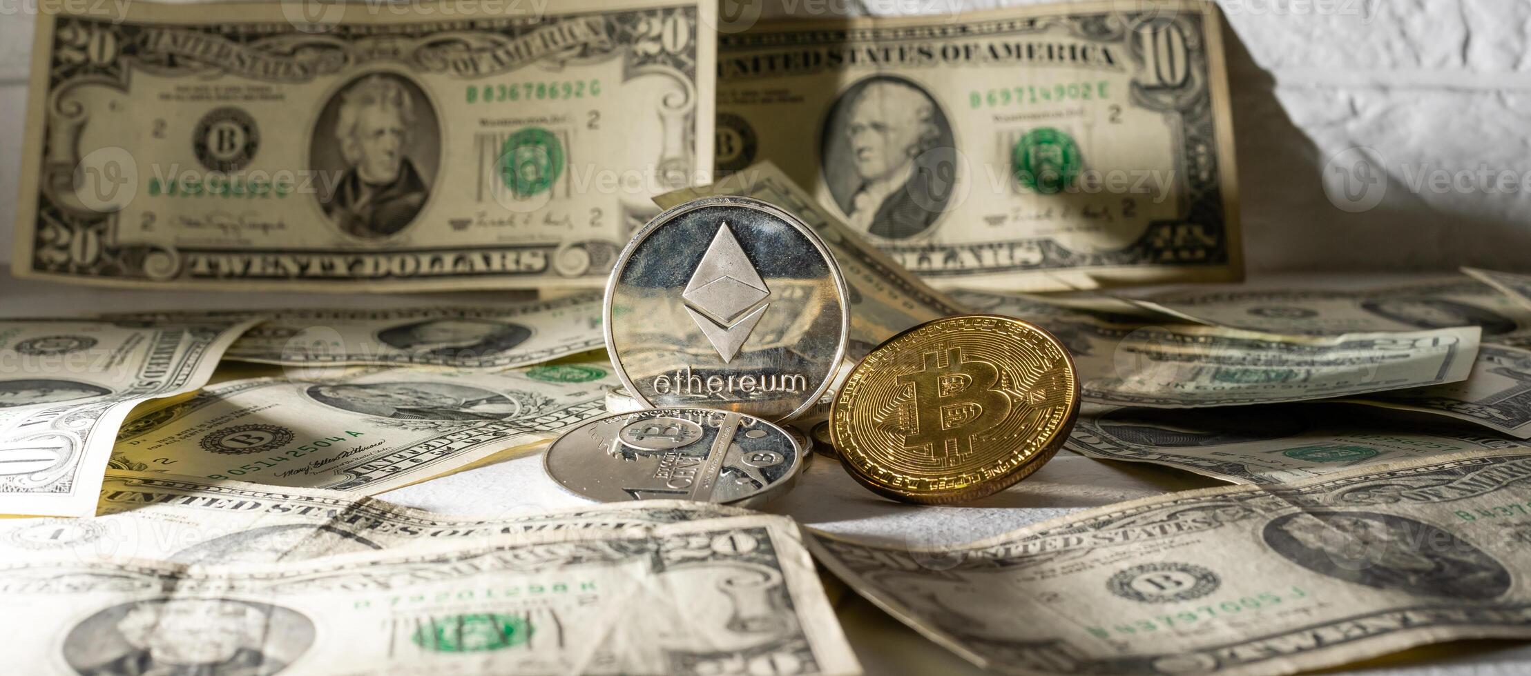 Bitcoin BTC Cryptocurrency Coins. Stock Market Concept. photo