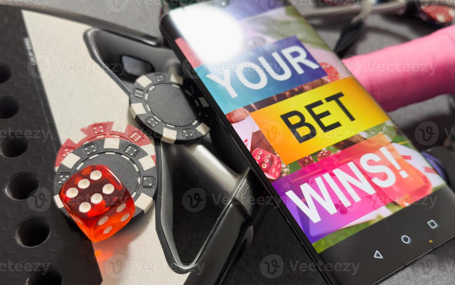 padel tennis and sports betting on a smartphone. Concept of sports bet photo