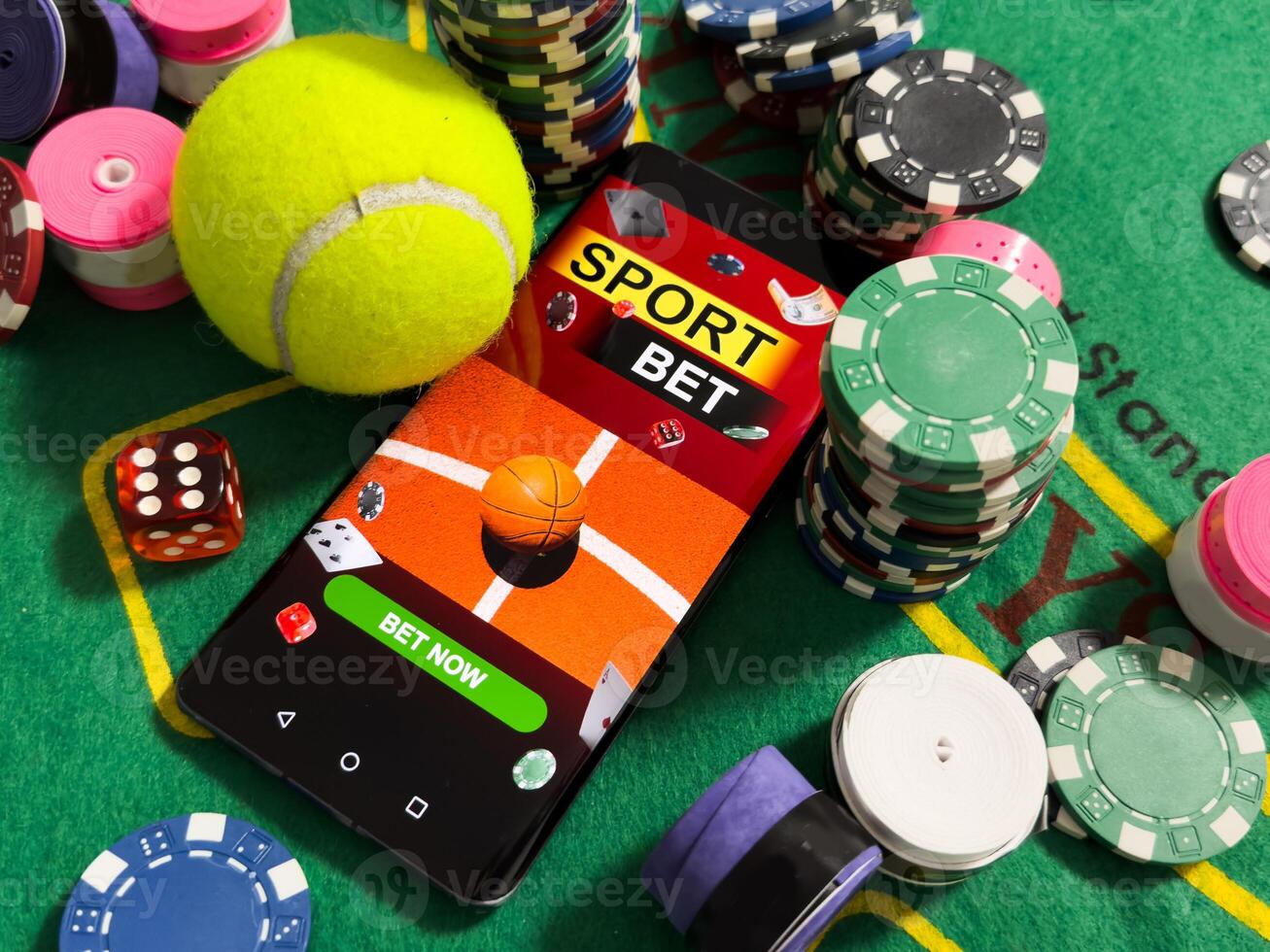 padel tennis and sports betting on a smartphone. Concept of sports bet photo