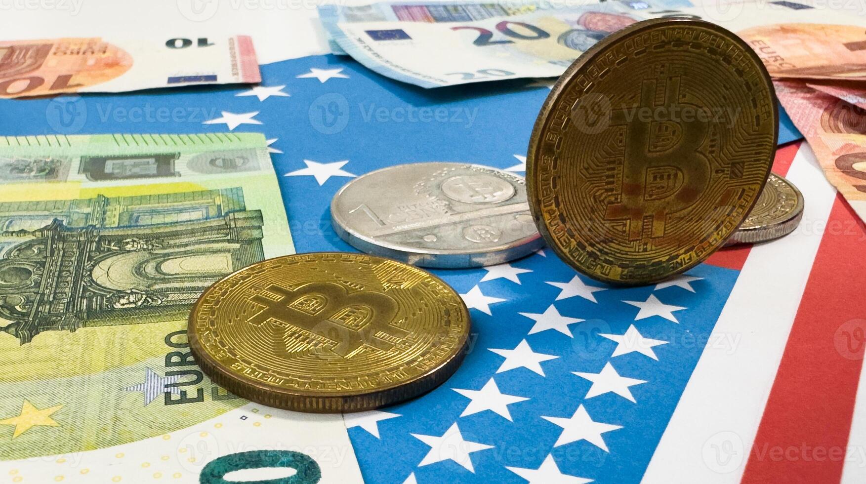 bitcoin with a flag on money euro photo
