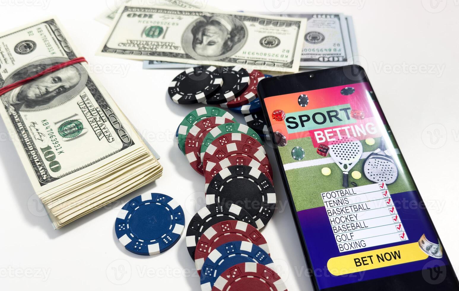 Online poker concept. Smartphone and poker chips. Poker online banner. Copy space. Vignette. Place for text. Gambling. Background photo