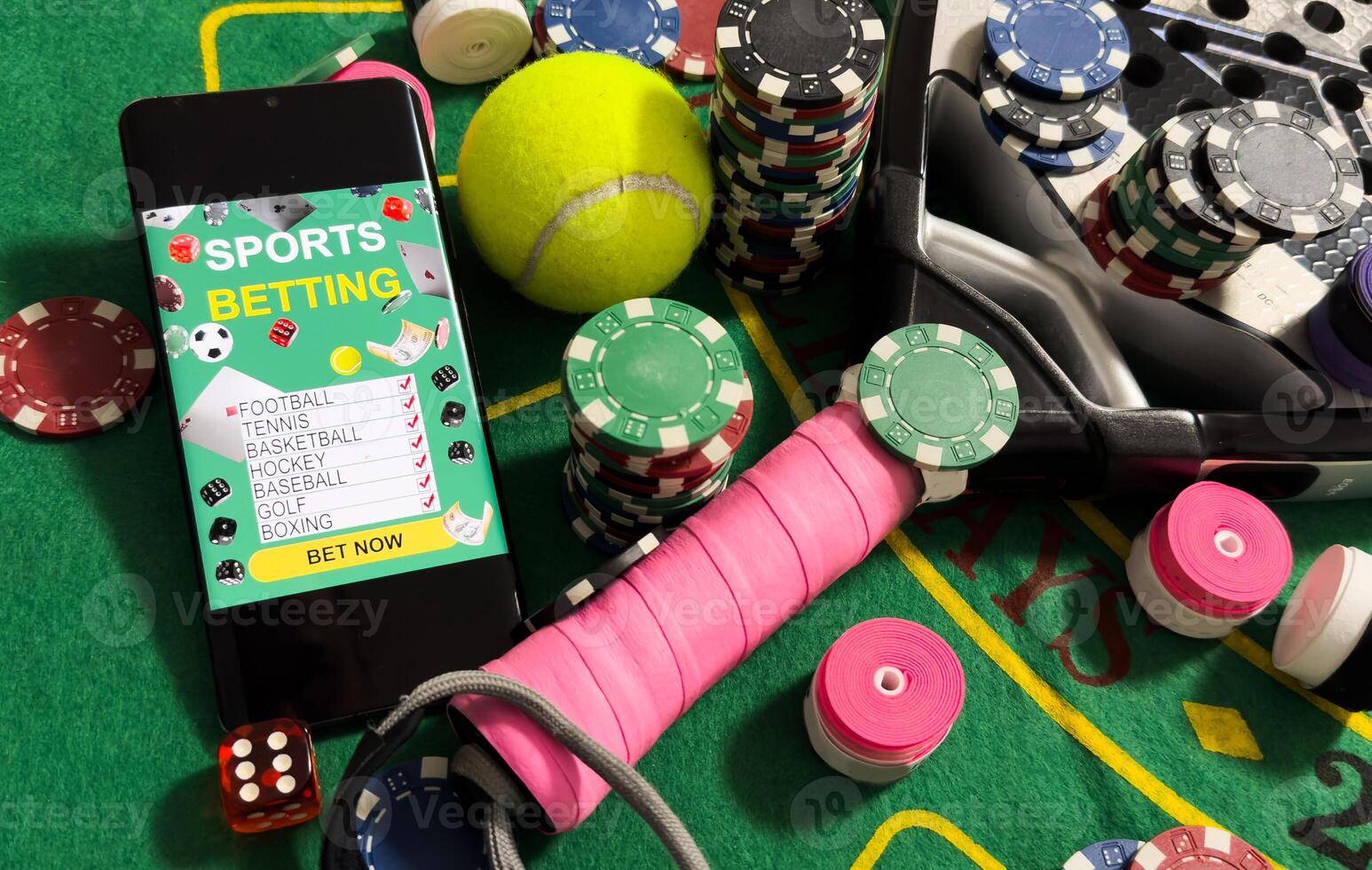 padel tennis and sports betting on a smartphone. Concept of sports bet photo