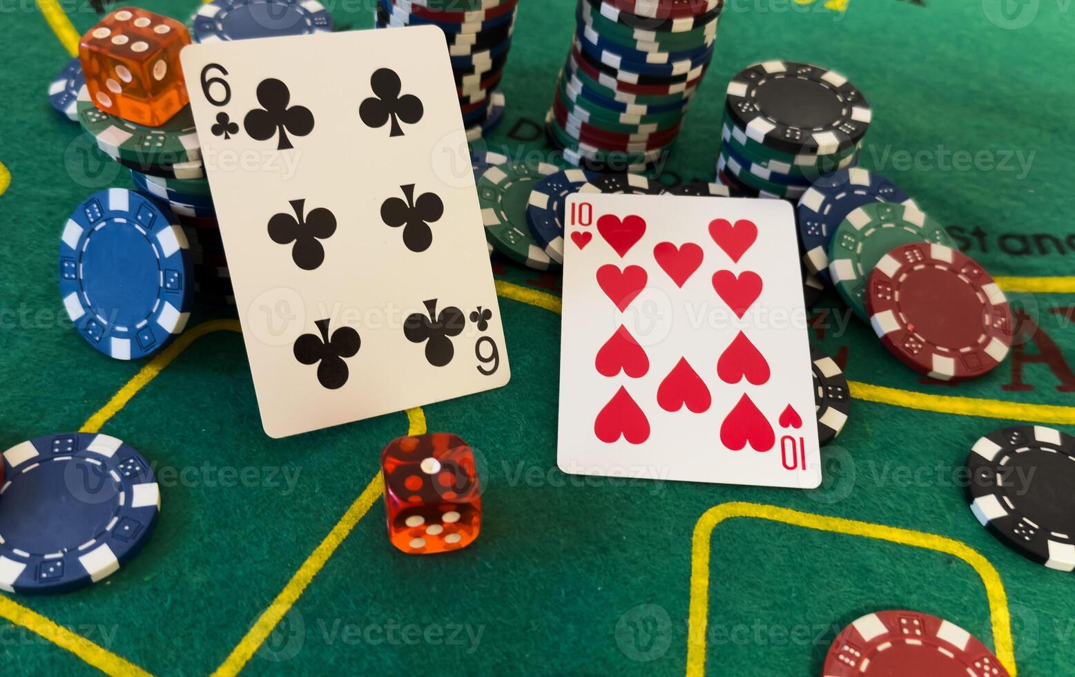 Poker cards with win combination. The player hand holds a winning combination in a game in a poker The concept of luck in the poker game A winning combination in poker is two aces on a table of chips photo
