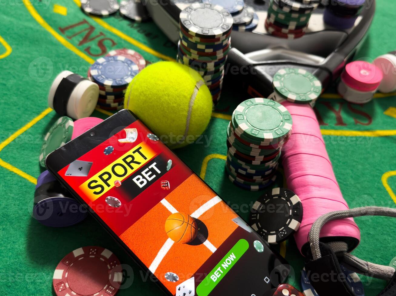 padel tennis and sports betting on a smartphone. Concept of sports bet photo