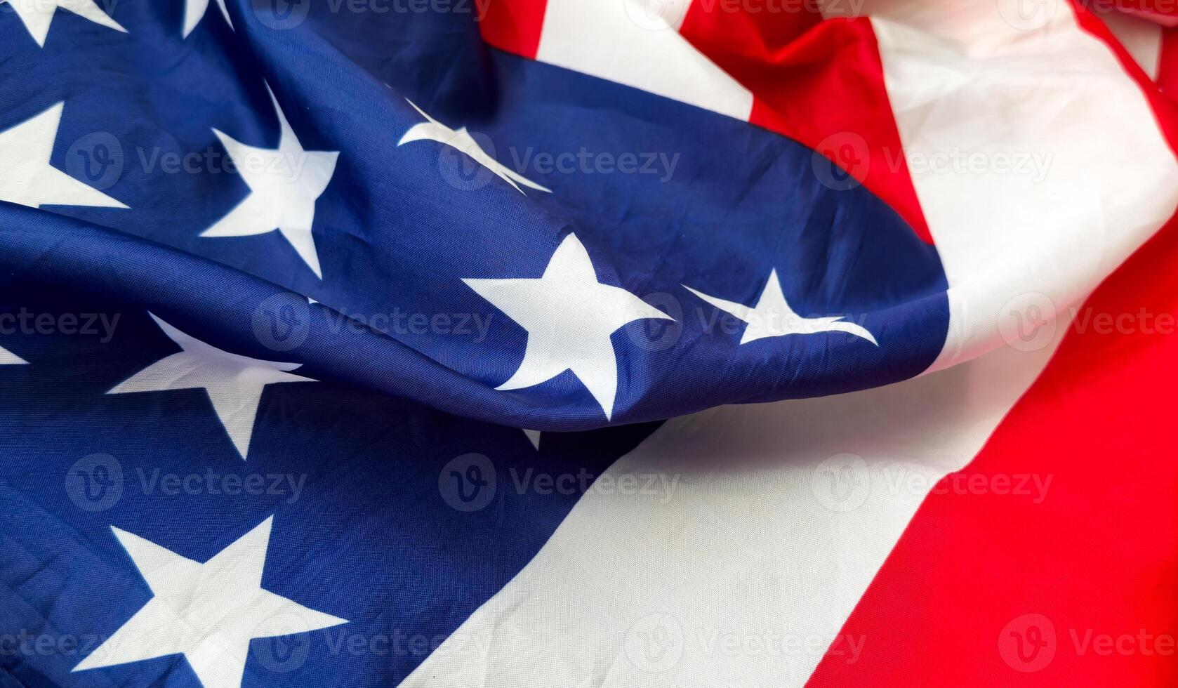 Texture of sackcloth with the image of the American flag. photo