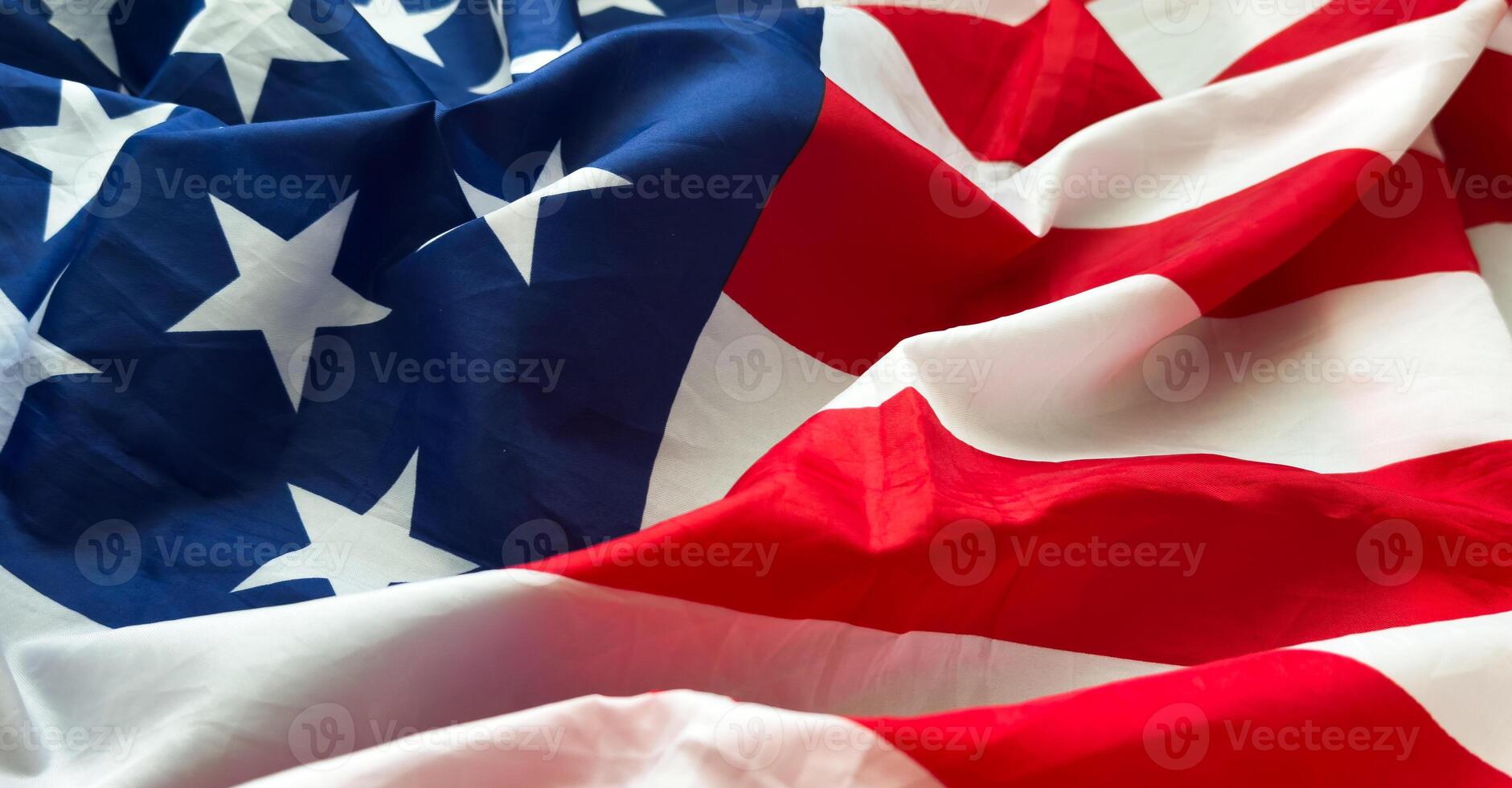 Texture of sackcloth with the image of the American flag. photo