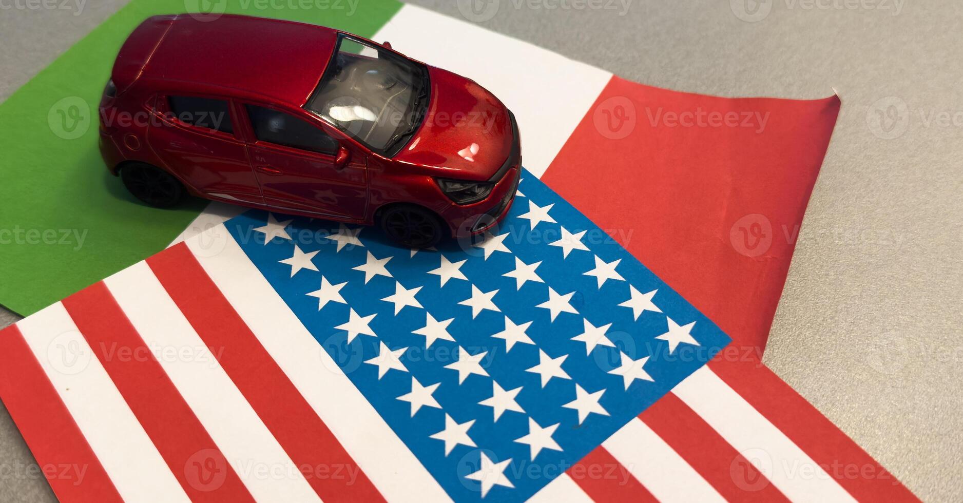 United States of America , USA and Mexico Flag, car. Diplomatic and Economic Relations, International Laws, Human Rights, Border Concept. Shiny silk fabric photo
