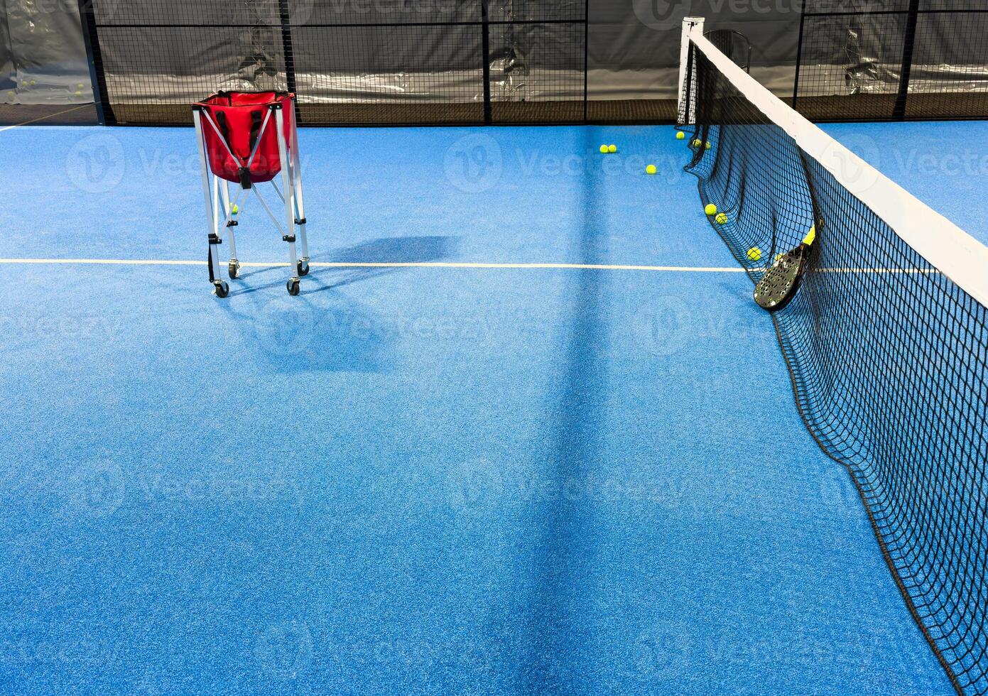 Basket with padel tennis balls, top view, nobody photo