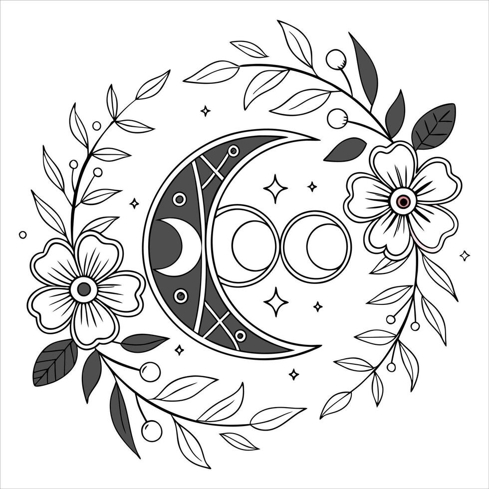 Mystical Boho Floral Moon Isolated vector