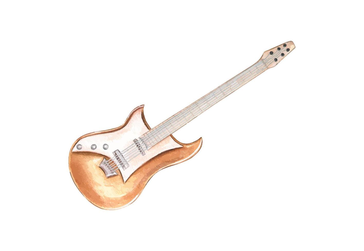 Watercolor electric guitar illustration isolated background. Six string guitar in realistic style. Rock, blues or jazz stringed instrument for website design, cards, music lesson posters, stickers. vector