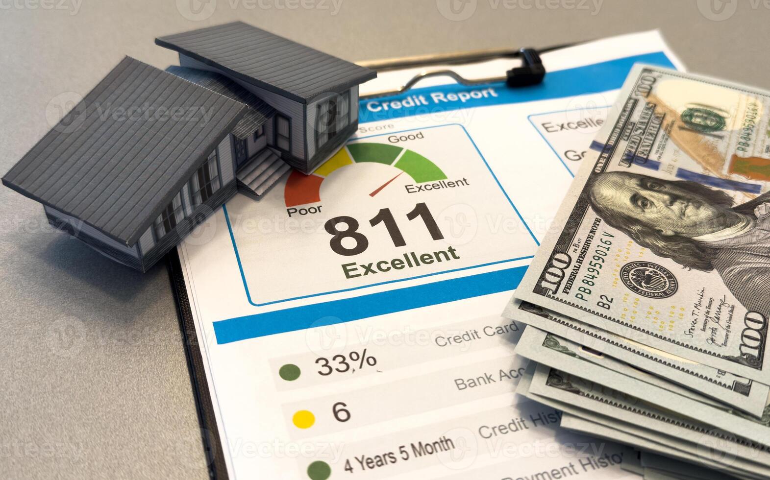 credit score report is poor showing bad debt history. photo
