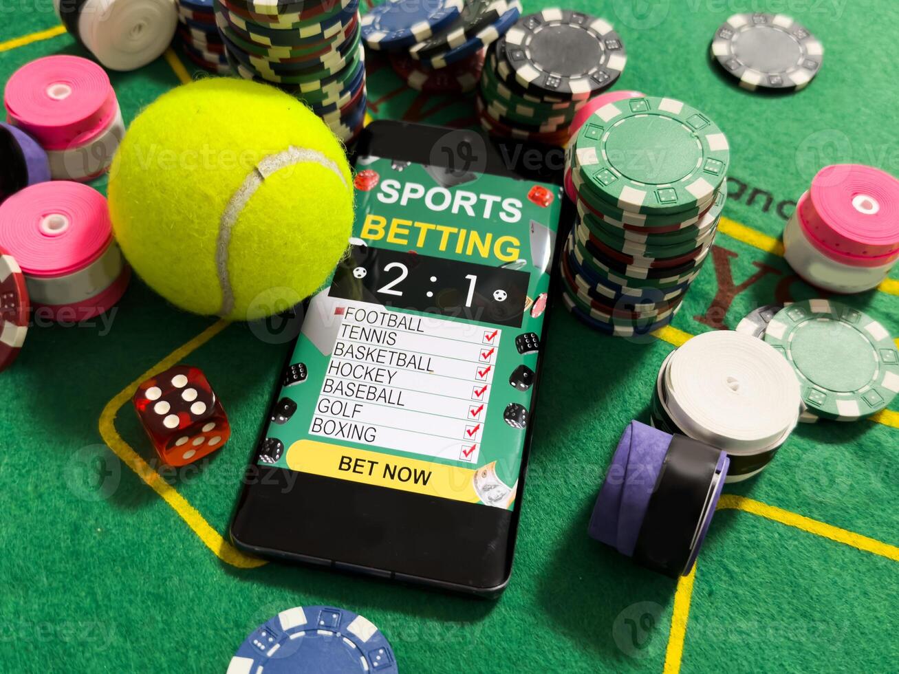 padel tennis and sports betting on a smartphone. Concept of sports bet photo