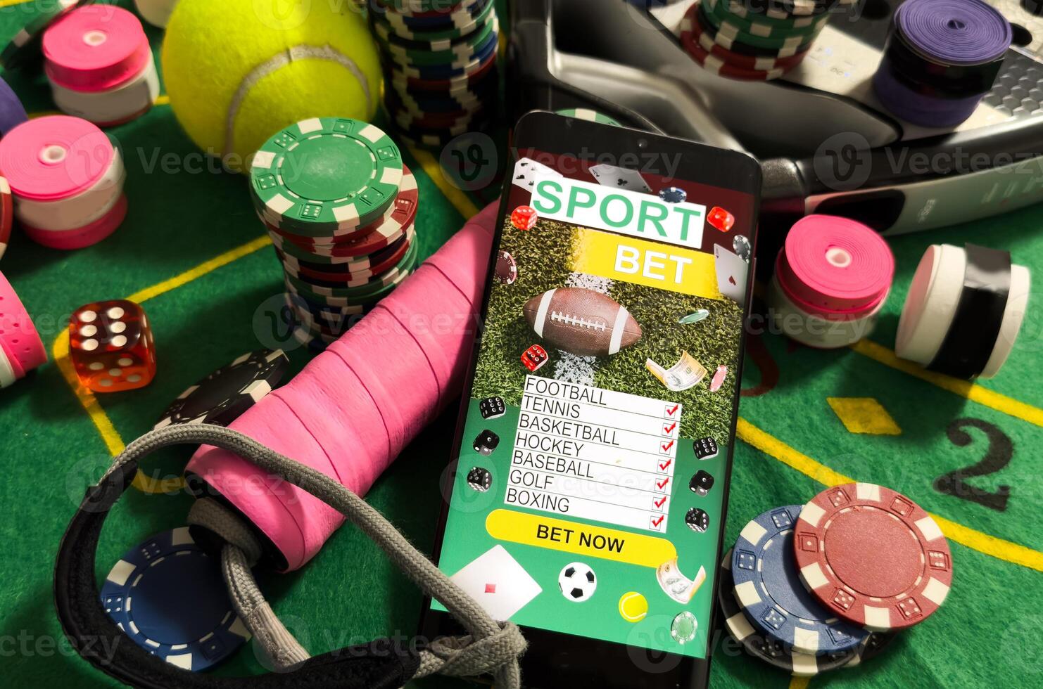 padel tennis and sports betting on a smartphone. Concept of sports bet photo