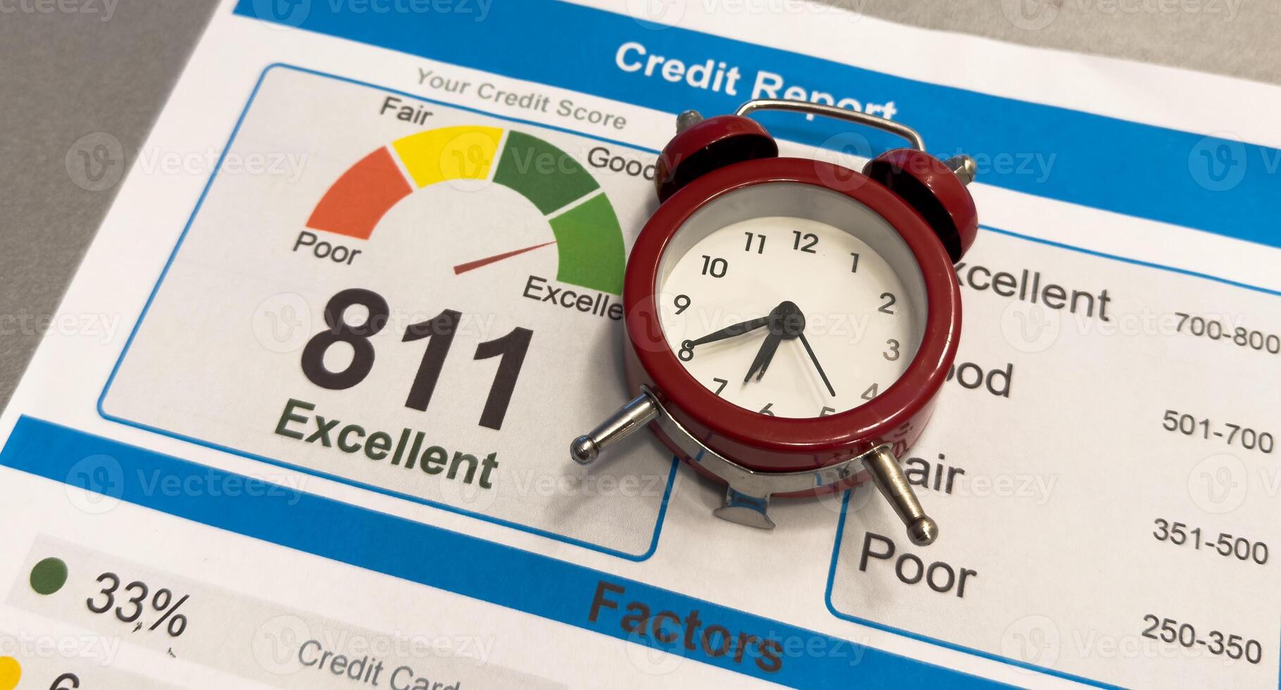 Credit score report with pen photo