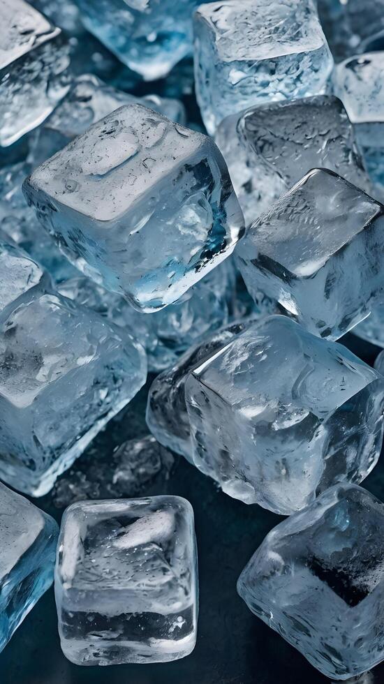 A detailed close-up of irregular crushed ice cubes with jagged, sharp edges. photo