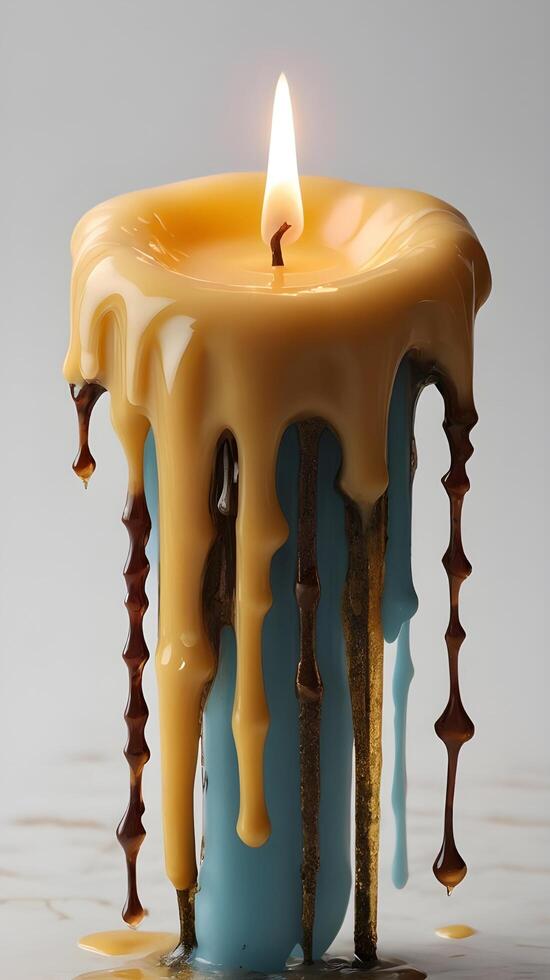 A close-up view of melted and solidified candle wax forming smooth, organic shapes. photo