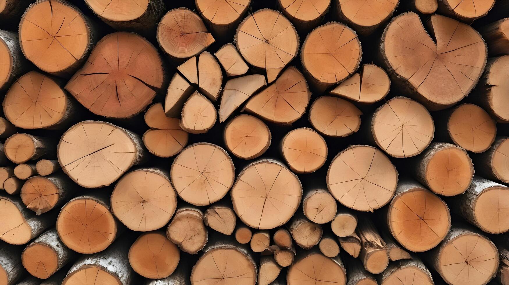 A crisp, high-definition image showing the fibrous details of cut firewood. photo