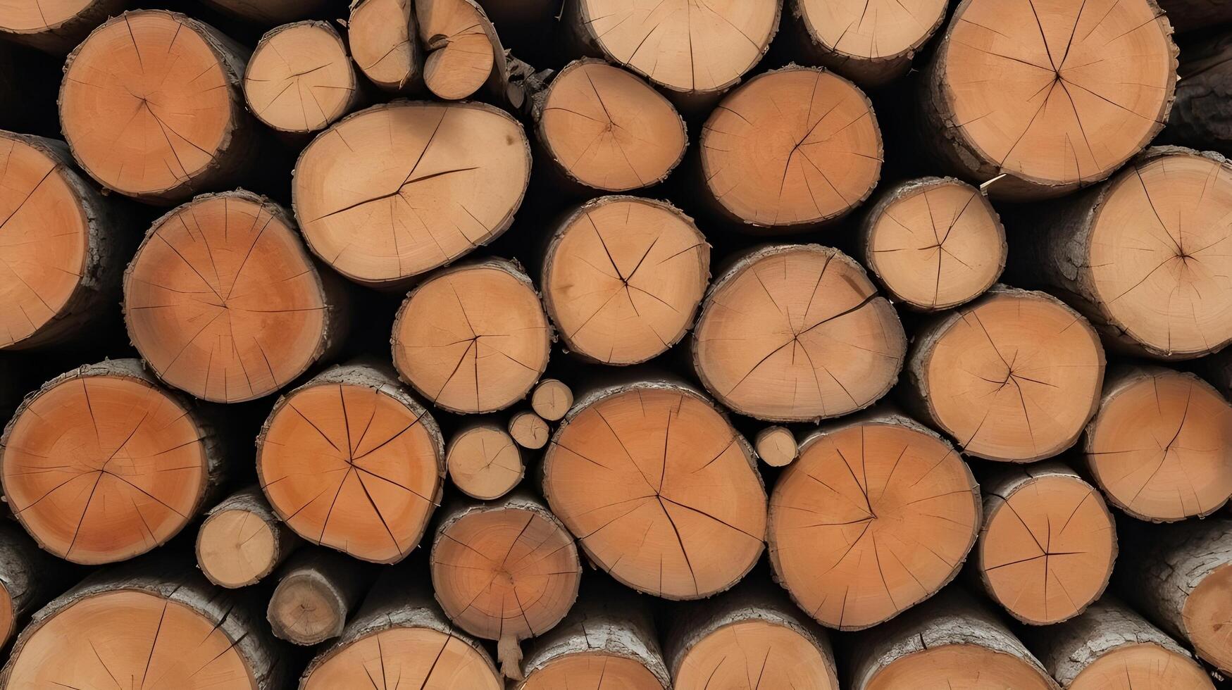 A detailed close-up of log ends featuring the natural imperfections of wood grain. photo
