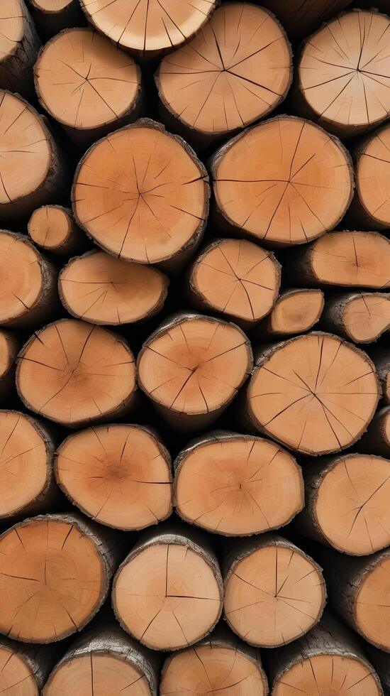 A macro photograph emphasizing the raw, organic details of chopped firewood. photo