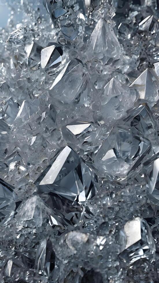 A macro image of large sugar crystals, their surfaces reflecting light in a dazzling way. photo