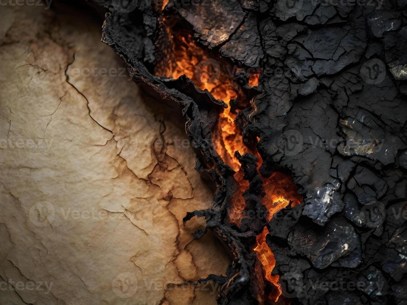 A detailed perspective of rough, scorched paper edges breaking apart. photo