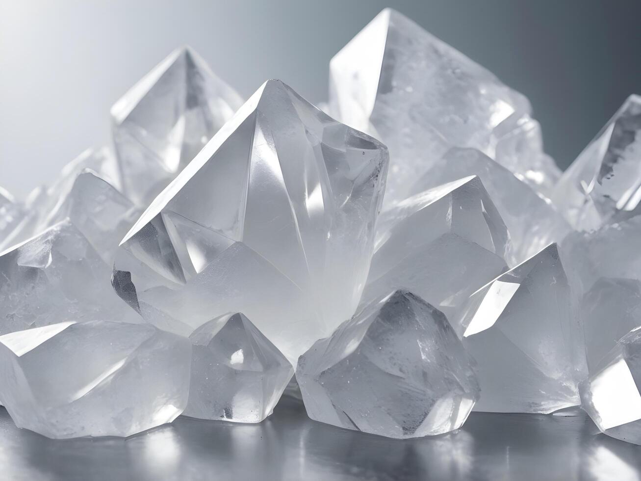 A close-up shot of large sugar crystals glistening as they reflect light. photo