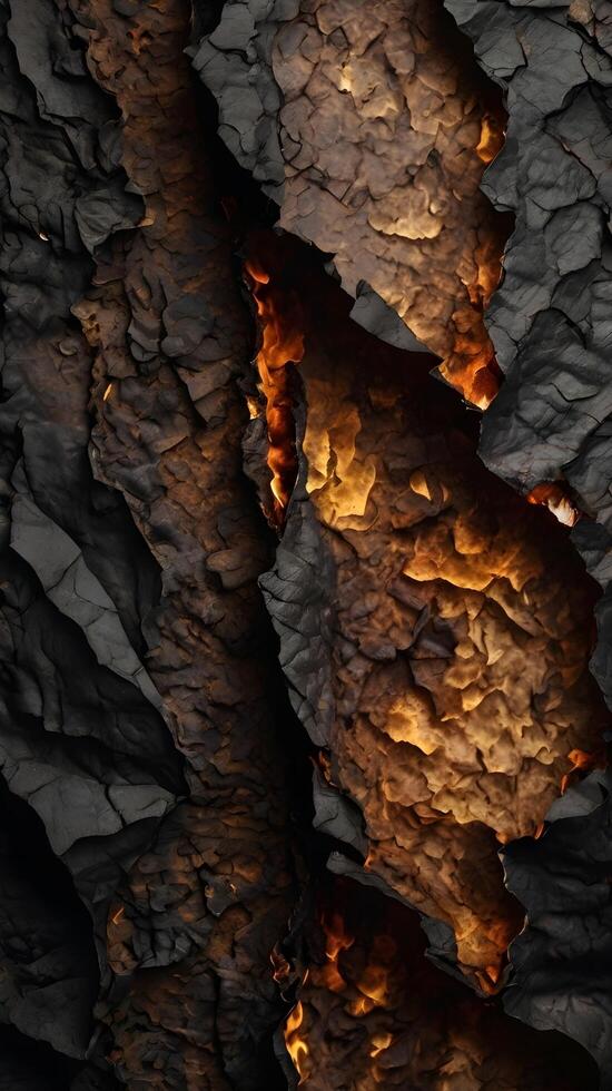 A close view of scorched paper fibers breaking along the burnt edge. photo