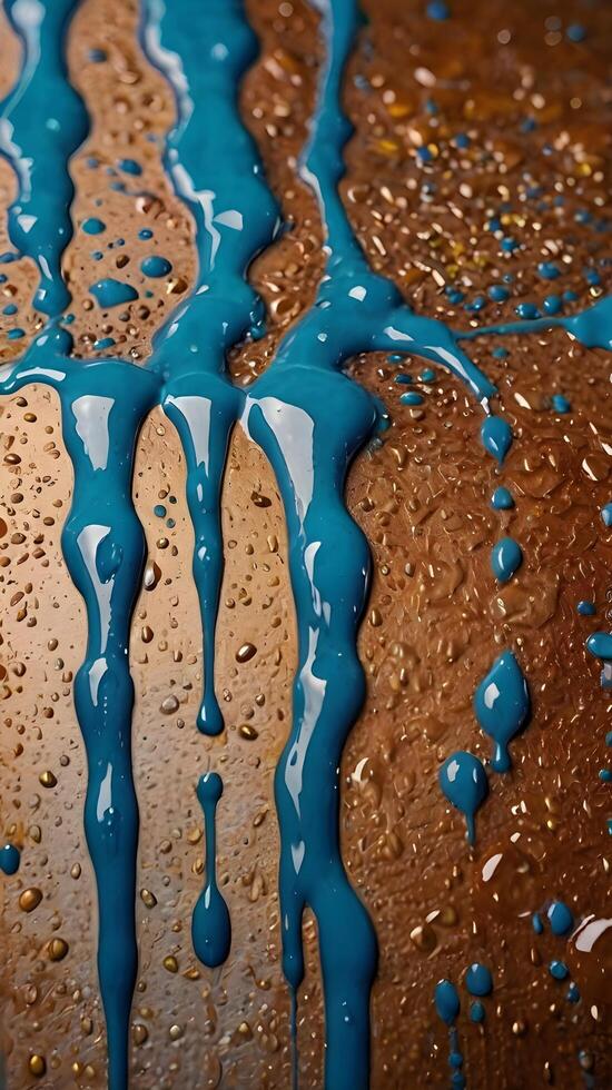 A detailed macro of glossy wet paint dripping into organic patterns. photo