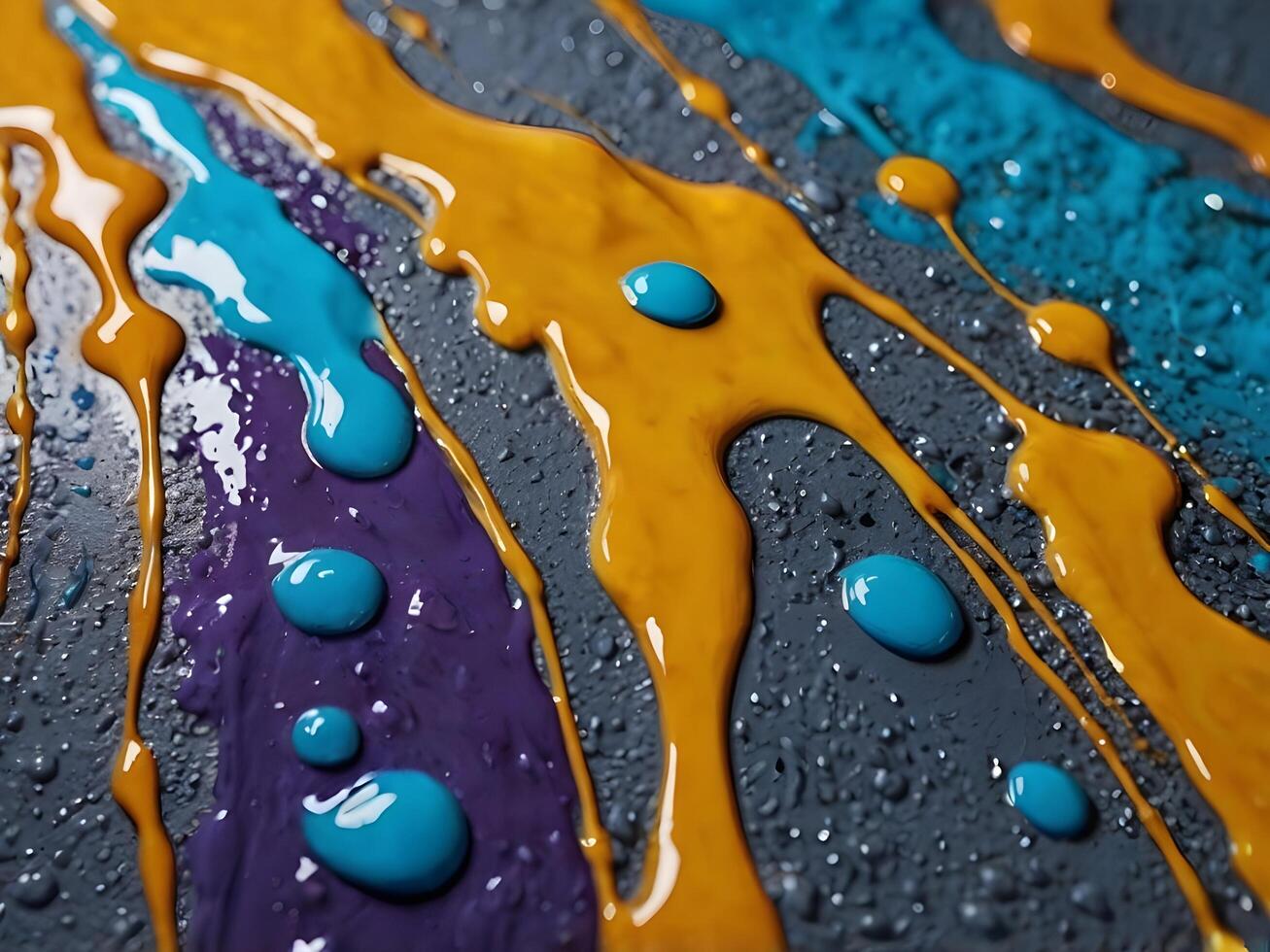 A close up of dripping, glossy wet paint forming natural patterns. photo
