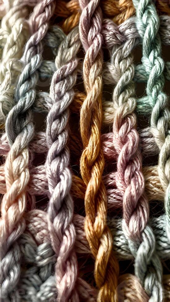 A detailed shot of knitted fabric with visible thread loops. photo