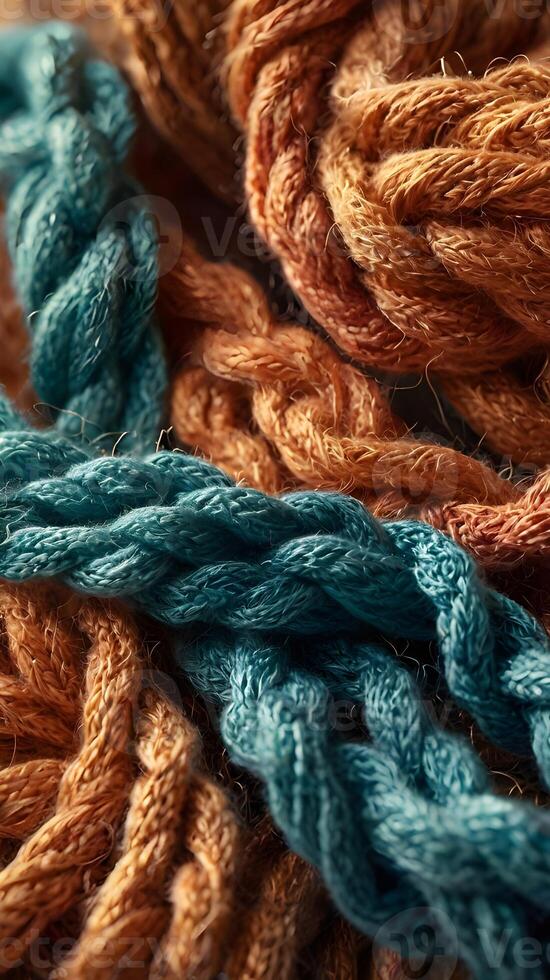A close-up showing interwoven threads forming fabric loops. photo