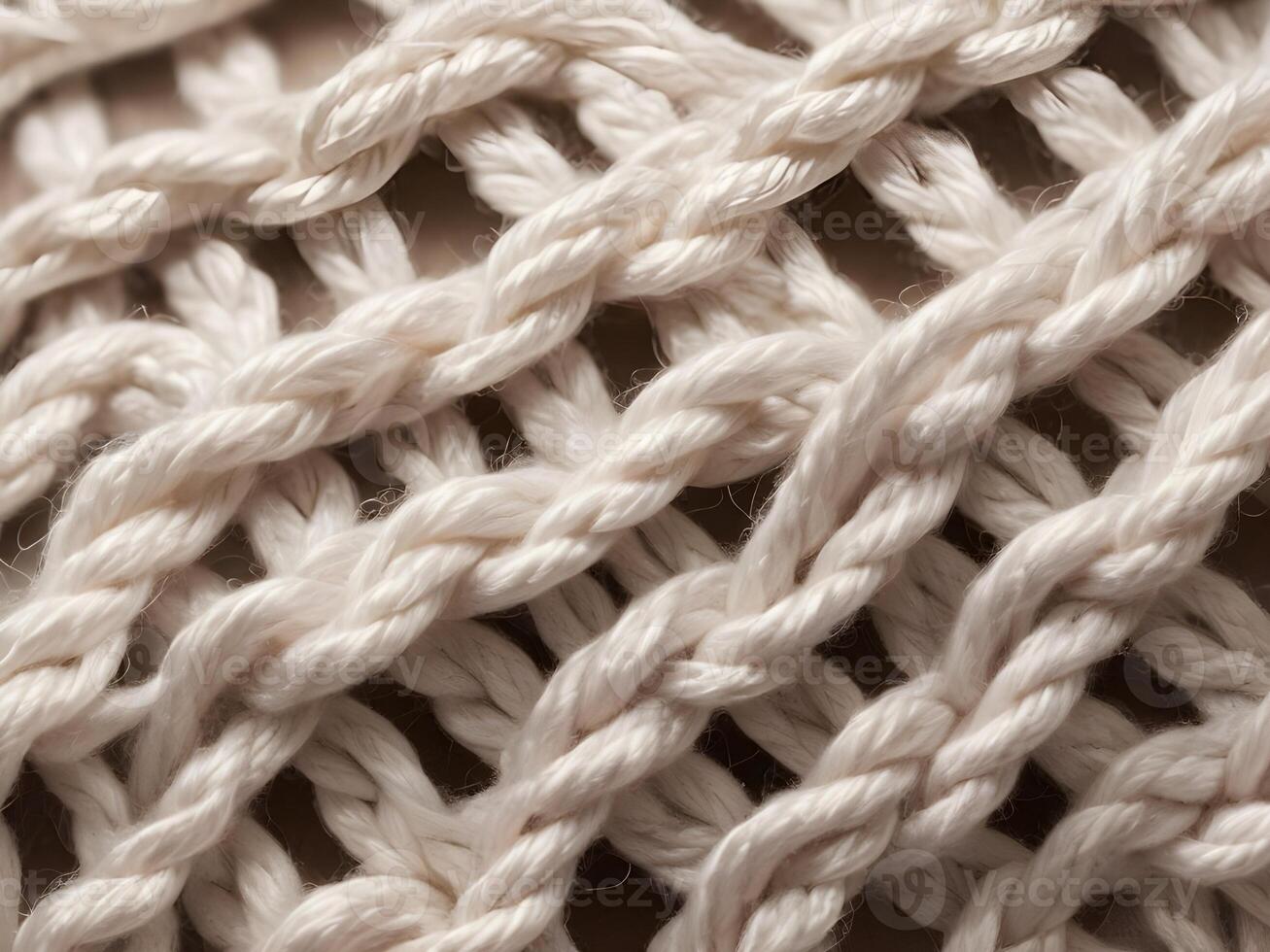 A close view of interlaced threads forming a knitted pattern. photo