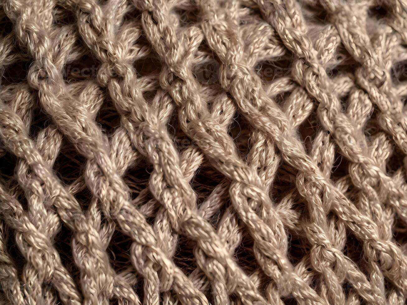 A detailed close-up of looped threads creating a knitted texture. photo