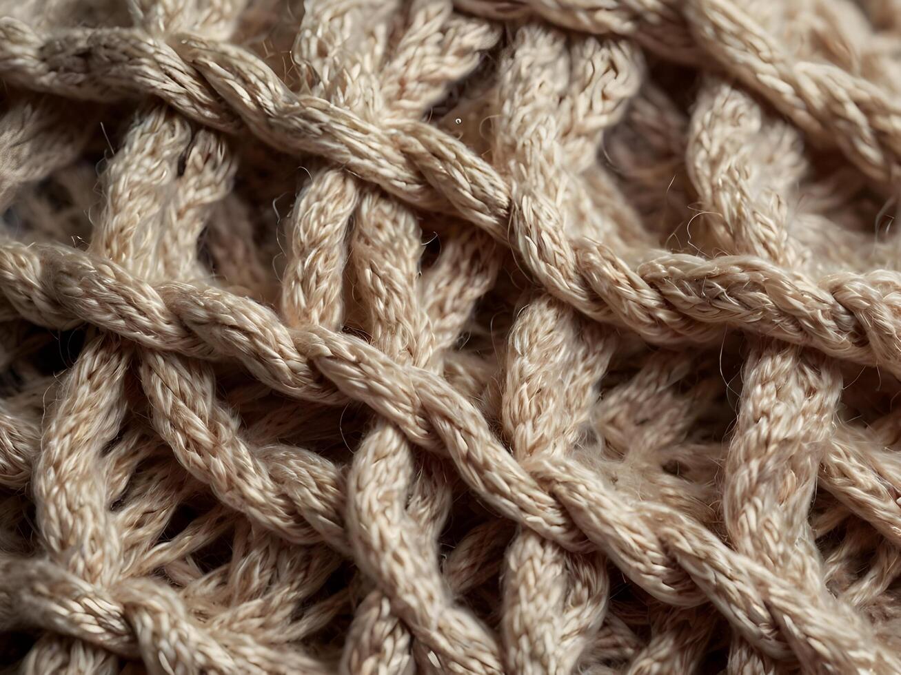 A close-up view of tightly interwoven threads forming knitted loops. photo