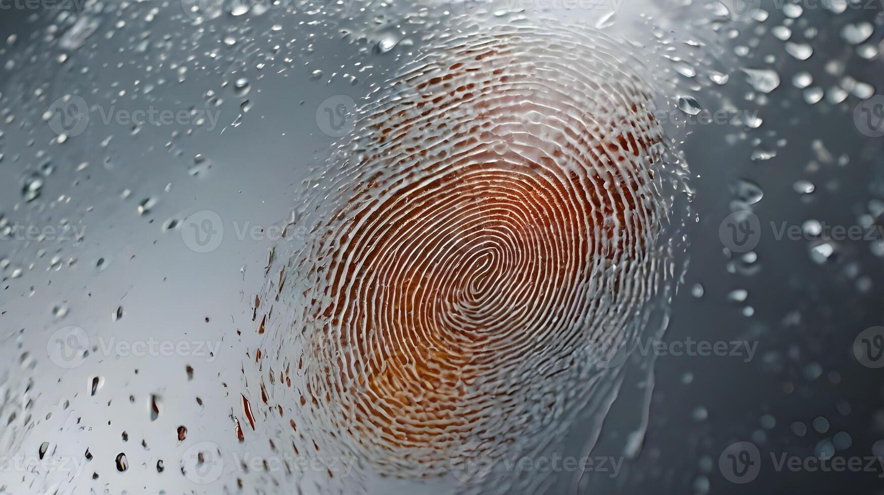 A detailed macro shot showing a fingerprint mark on reflective glass. photo