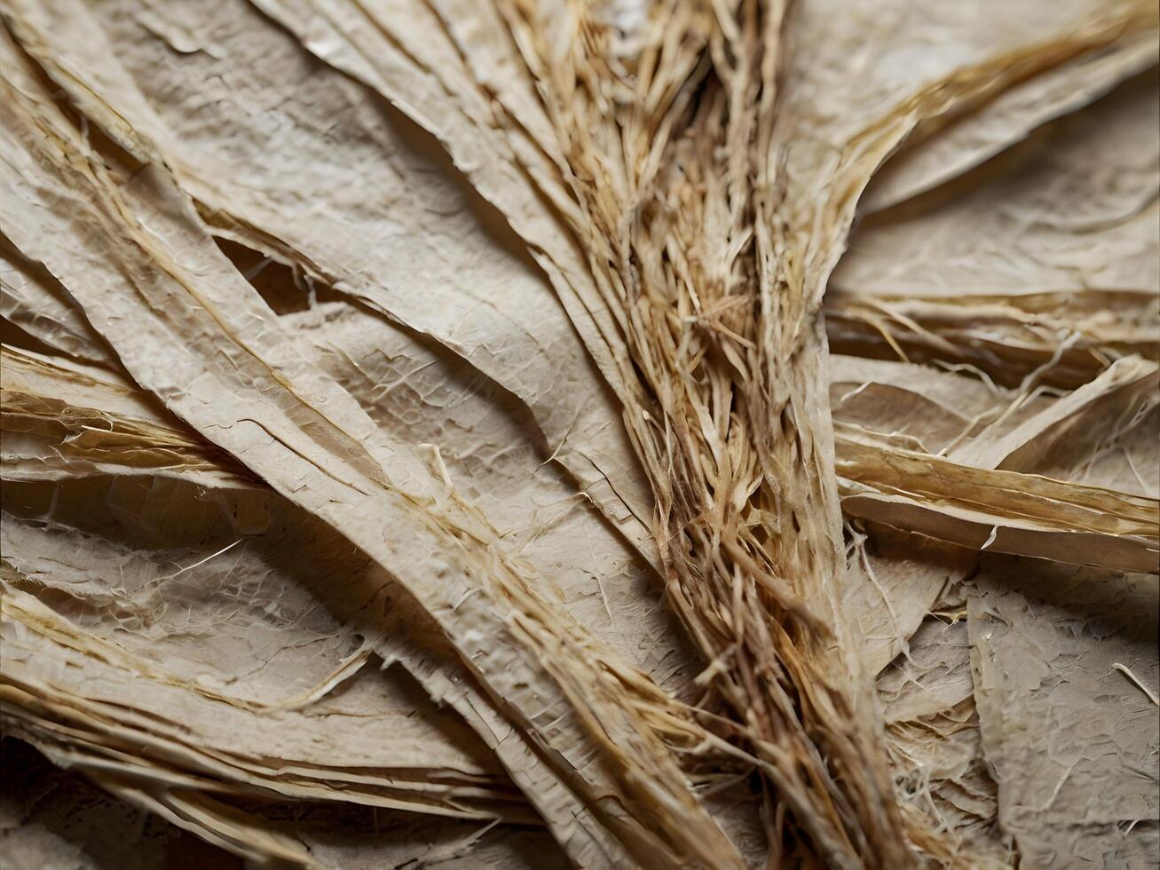 A close-up macro showing rough, fibrous edges of ripped paper. photo
