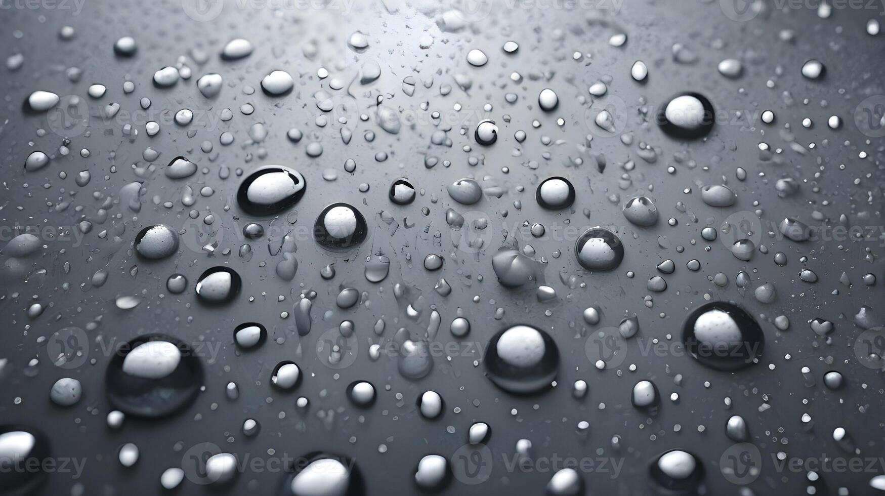 A close-up view of water droplets beading across a metal surface. photo