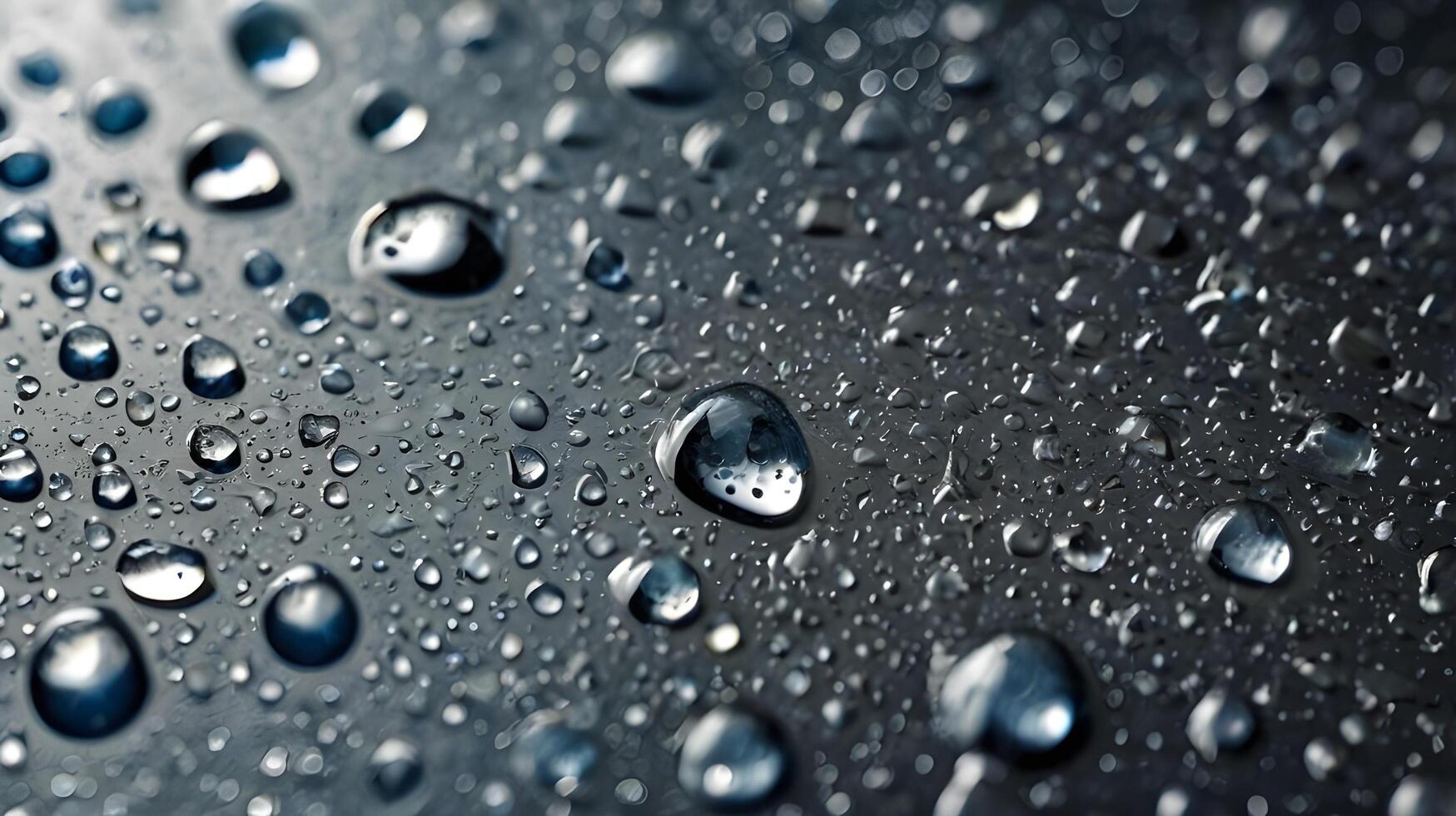 A high-resolution macro showing water beads across shiny metal. photo