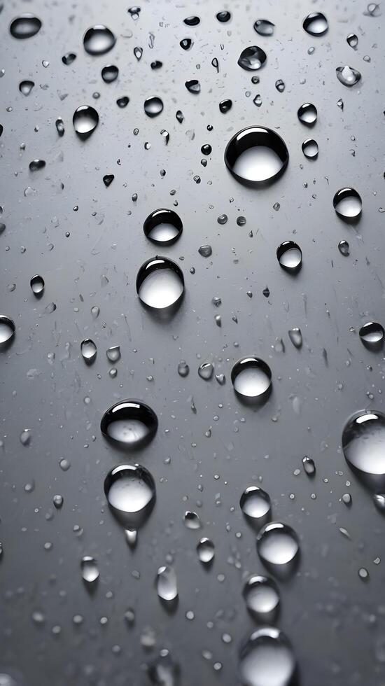 A high-resolution shot of water beads forming on smooth metal. photo