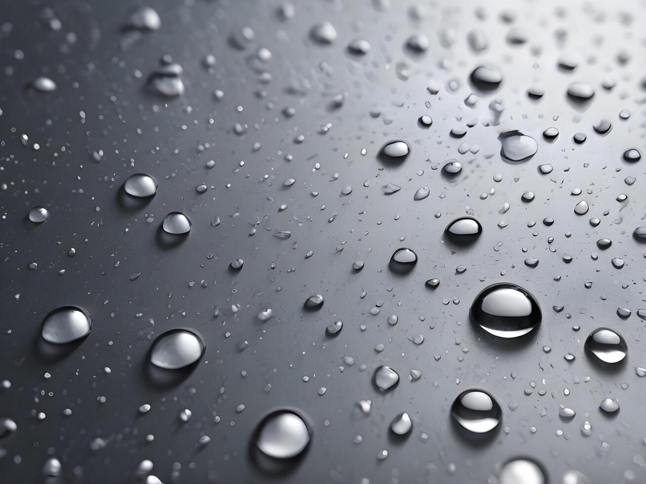 A detailed macro shot of water droplets forming beads on metal. photo