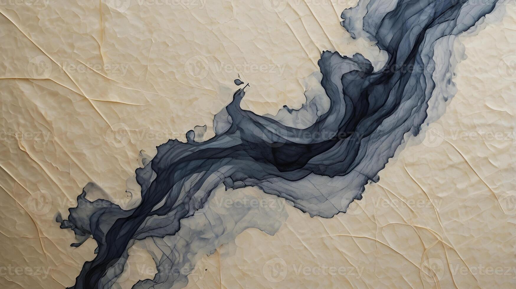 A macro shot of soft ink lines flowing across delicate rice paper. photo